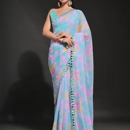 KALINI Tie and Dye Dyed Mirror Work Embellished Saree-picture-15