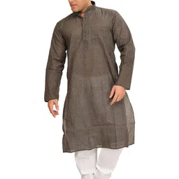 Exotic India Men Kurta Pajama Set with Printed Checks-image-83