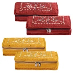 Kuber Industries Yellow & Maroon 4 Pieces Embroidery Jewellery Organisers-31