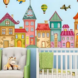 Jaamso Royals Blue & Red Cartoon Aircraft House Balloons Self-Adhesive Wall Sticker-image-14