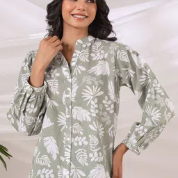 Jaipur Morni Floral Printed Mandarin Collar Puff Sleeves Cotton Shirt Style Crop Top-picture-18