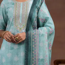 Libas Ethnic Motifs Printed Sequinned Straight Kurta With Trousers & Dupatta image 5