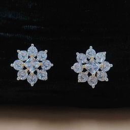 JYONA Gold-Plated American Diamond Studded Floral Shaped Studs-image-51