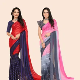 Moda Rapido Pack Of 2 Striped Satin Saree-image-83