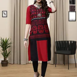 HERE&NOW Selection Of 3 Ethnic Motifs Printed Round Neck Straight Kurta-image-21
