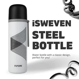 iSWEVEN White & Black Single Stainless Steel Solid Double Wall Vacuum Water Bottle-33