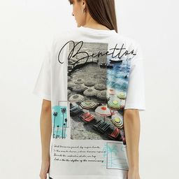 United Colors of Benetton Women Printed Mandarin Collar Pure Cotton Pockets T-shirt-image-85