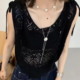 KPOP Self Design Scoop Neck Sleeveless Regular Top-image-9