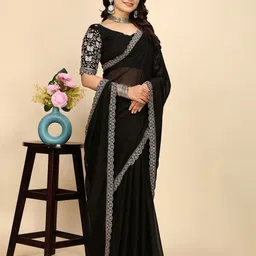 K 5 Fashion Embellished Pure Chiffon Saree-image-17