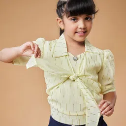 MASTARANG Girls Rouched Sleeve And Collar With Tie Up At Hem Top-image-7