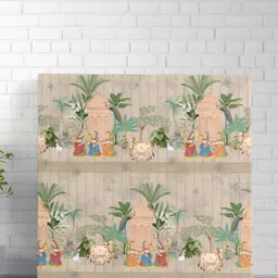 SAF Beige & Green Canvas Traditional Indian Village Wall Art-22