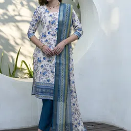 ZIRVI Women Floral Printed Regular Pure Cotton Kurta Set-picture-14