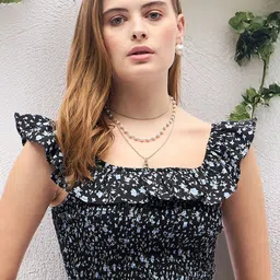 DressBerry Women Floral Printed Sweetheart Neck Flutter Sleeve Crop Top-image-40