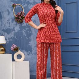 Billion Printed Pure Cotton Mandarin Neck Tunic With Trousers Co-Ords-image-28