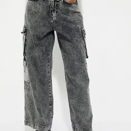 max Women Heavy Fade Wide Leg Cotton Cargo-Style Jeans-image-88