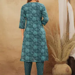ARANGETRAM Women Floral Yoke Design Regular Sequinned Kurta with Trousers & With Dupatta image 2
