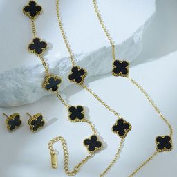 Jewels Galaxy Gold-Plated Anti Tarnish Clover Jewellery Set-image-100