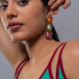 MINJI AND CO. Gold-Plated Artificial Stones Studded Geometric Drop Earrings-image-89
