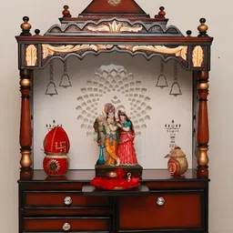 Brown Wooden Adhyatma Brown Wooden Floor Rested Pooja Temple Without Door-17