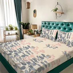 KLOTTHE Beige Geometric Printed 300 TC Double Bedsheet Set - 2.70 x 2.70 m-image-61