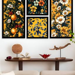 Kotart Black & Yellow 4 Pieces Wooden Floral & Botanical Wall Arts-picture-49