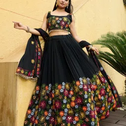 Warthy Ent Embroidered Thread Work Semi-Stitched Lehenga & Unstitched Blouse With Dupatta image 1