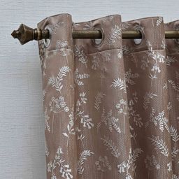 Ariana Coffee Brown & Silver-Toned Floral Room Darkening Door Curtain-image-79