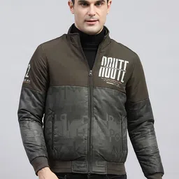 Monte Carlo Men Mock Collar Typography Printed Casual Bomber Jacket-image-36