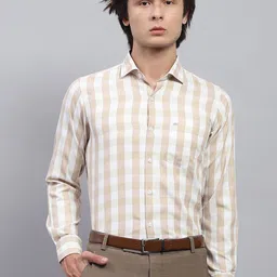 Monte Carlo Men Spread Collar Tartan Checked Cotton Formal Shirt-image-86