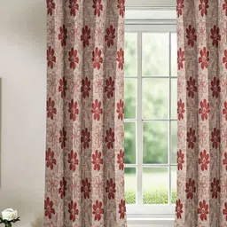 Floating Walls Furnishings Grey & Red Floral Window Curtain-image-60
