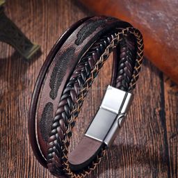 MEENAZ Men Leather Oxidised Silver-Plated Multistrand Bracelet-image-99