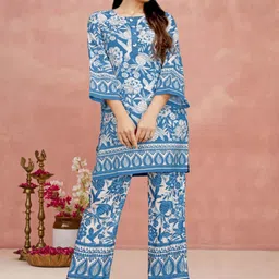 Snowdrip Round Neck Three Fourth Sleeves Tunic With Trouser Co-Ords-picture-46