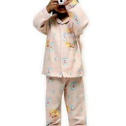 Snuggly Spaces Girls Printed Shirt Collar Night Suits-image-80