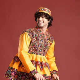 PulseIQ Embroidered Pleated Mirror Work Kurta with Dhoti Pants & Cap-picture-48