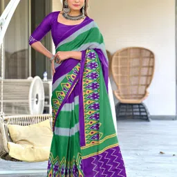 Panzora Striped Block Print Saree-picture-43