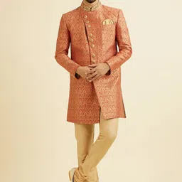 Manyavar Men Self-Design Mandarin Collar Sherwani Set-image-63