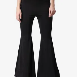 Popwings Women Textured Smart Flared High-Rise Flat-Front Regular Trousers-image-41