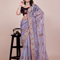yourwish Ethnic Motifs Embroidered Supernet Saree-image-60