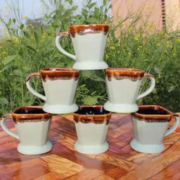 laghima jadon Off White & Brown Textured Ceramic Glossy Cups Set of Cups and Mugs-image-34