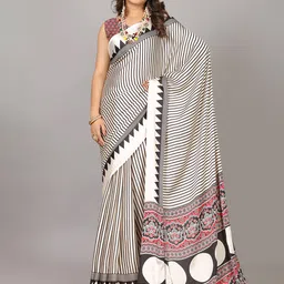 A.V.M. SILK MILLS Striped Printed Satin Saree-picture-16