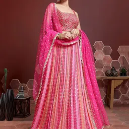 DIVASTRI Embroidered Sequinned Semi-Stitched Lehenga & Unstitched Blouse With Dupatta-picture-49