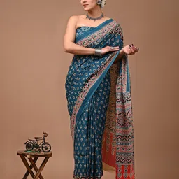 Crafts Moda Ajrak Block Pure Cotton Bagru Saree-picture-45