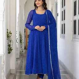 HELWIN DESIGNER Striped Round Neck Ethnic Dress With Dupatta-image-90