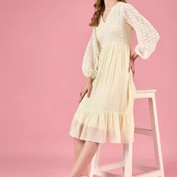all about you Floral Embroidered Puff Sleeve Georgette Fit & Flare Midi Dress-image-45