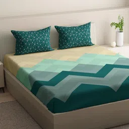wakefit Green & Beige Abstract Cotton 144 TC Double King Bedsheet Set-2.64m x 2.64m-23
