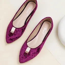 Sherrif Shoes Women Embellished Velvet Finish Ballerinas with Pointed Toe-8