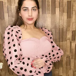 TRENBEE Women Polka Dot Sweetheart Neck Puff Sleeve Top-picture-37