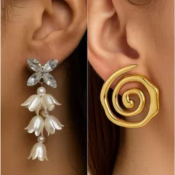 ISHTAARA Gold-Plated Artificial Stones and Beads Stainless Steel Earrings-picture-3