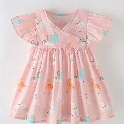 Xsole Girls Graphic Printed Flutter Sleeve Wrap Dress-image-7