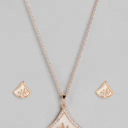 Carlton London Dual Tone CZ Studded Pendant and Earring Set-32